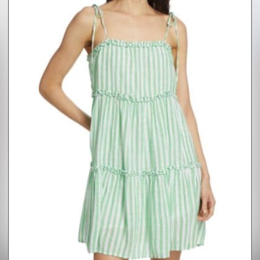 Rails Green Stripe Tie Shoulder Mini Dress